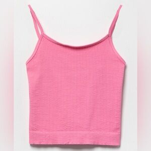 Ribbed Seamless Cropped Cami, Hot Pink, Spaghetti Straps, Medium